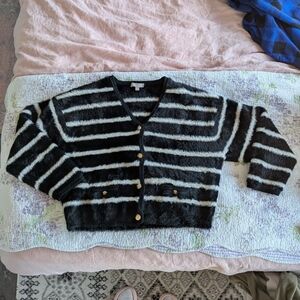J. Crew Mohair Lady Jacket - Black & White Stripe Size Large